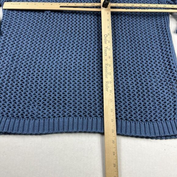 Talbots Open Knit Raglan Sweater Blue V-Neck Coastal Grandmother Pullover LARGE - Picture 6 of 10